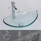 21.5" Bathroom Vessel Sink Modern Artistic Single Clear Boat Tempered Glass Basin Countertop Bowl Sink for