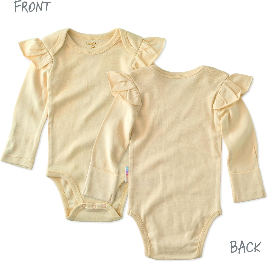 Ashley Pack Long Sleeve Ruffle Shoulder Bodysuits 100% Cotton