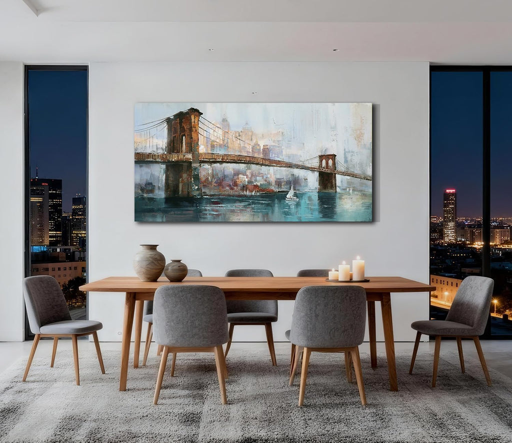New York Brooklyn Bridge Canvas Wall Art | HD Print, Waterproof, non-fading, Cityscape Skyline Picture