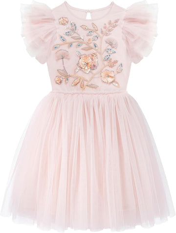 Tutu Dress for Girls - Embroidered Tulle Tiered Layered Flower Toddler Dress for Wedding & Birthday