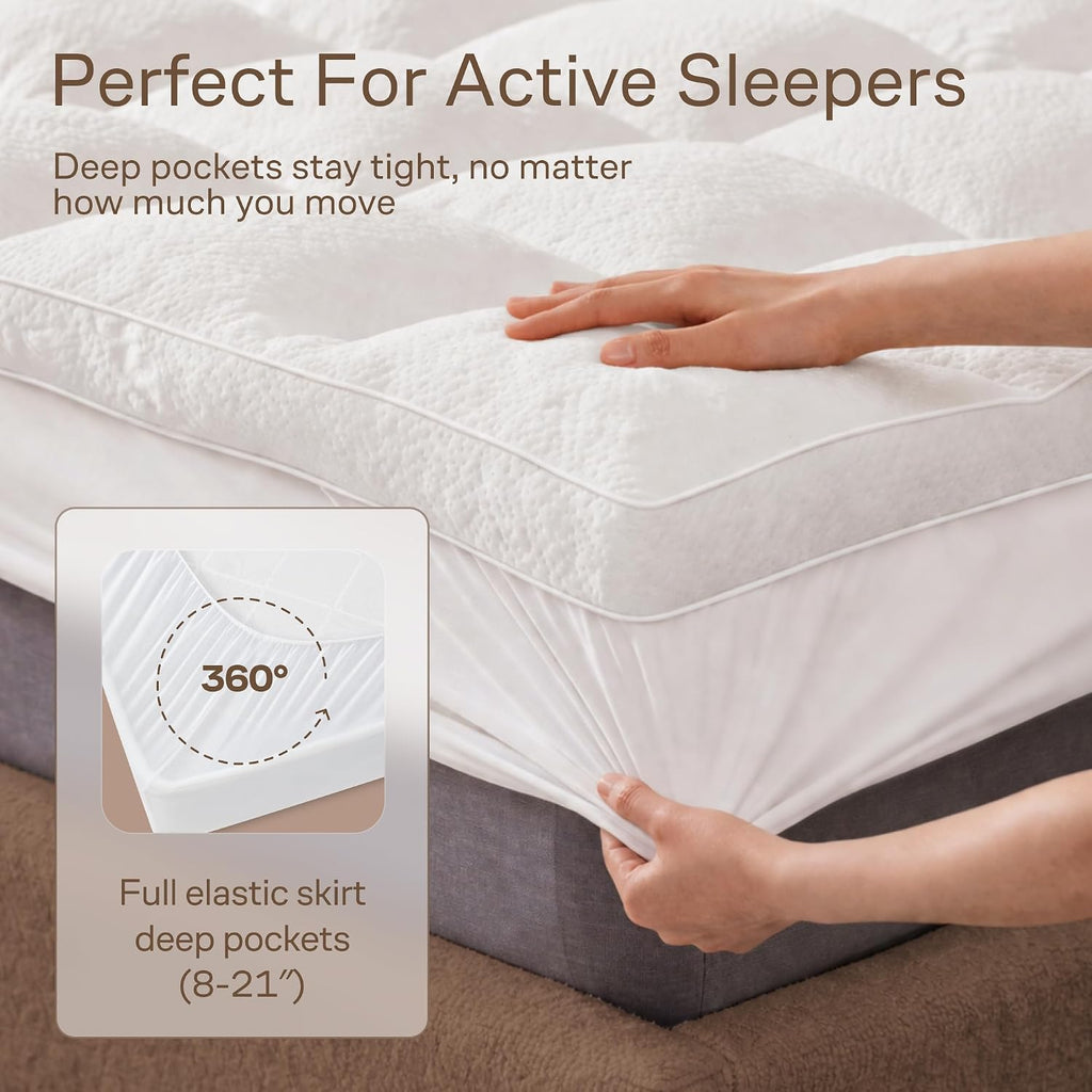 Ultra-Thick Shredded Memory Foam Queen Size Mattress Topper - Breathable & Balanced Pad for Back Pain Relief with