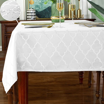 Jacquard Tablecloth, Rectangle, White, 60" x 84"