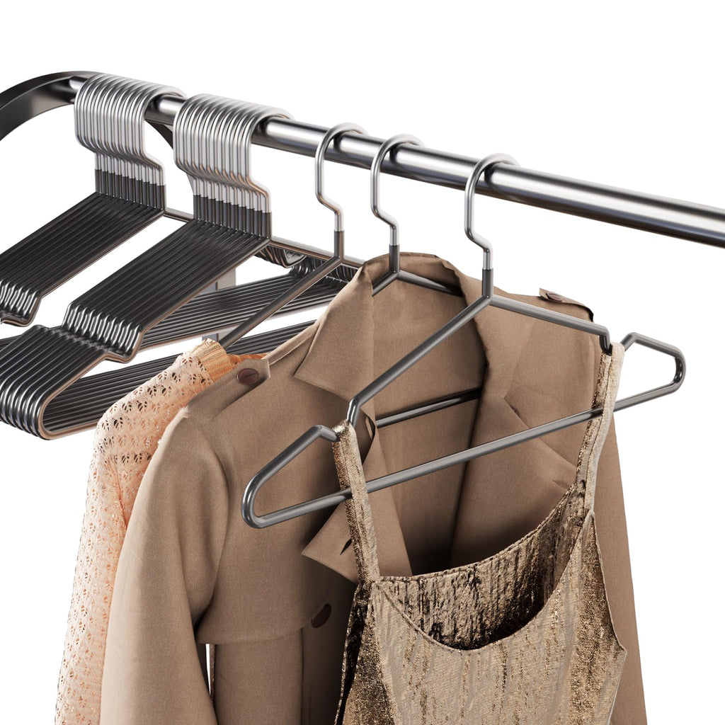 Metal Hangers Non-Slip Suit Coat Hangers Chrome and Black Friction, Metal Clothes Hanger with Rubber Coating, 16