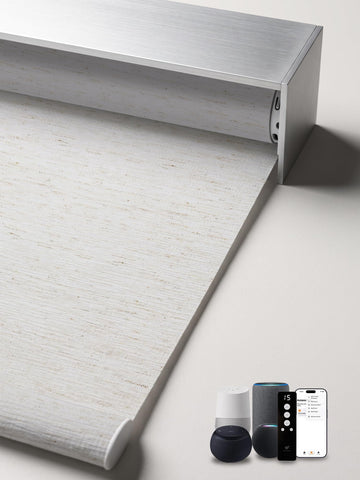 Motorized Smart Roller Shades, 70% Blackout Linen White