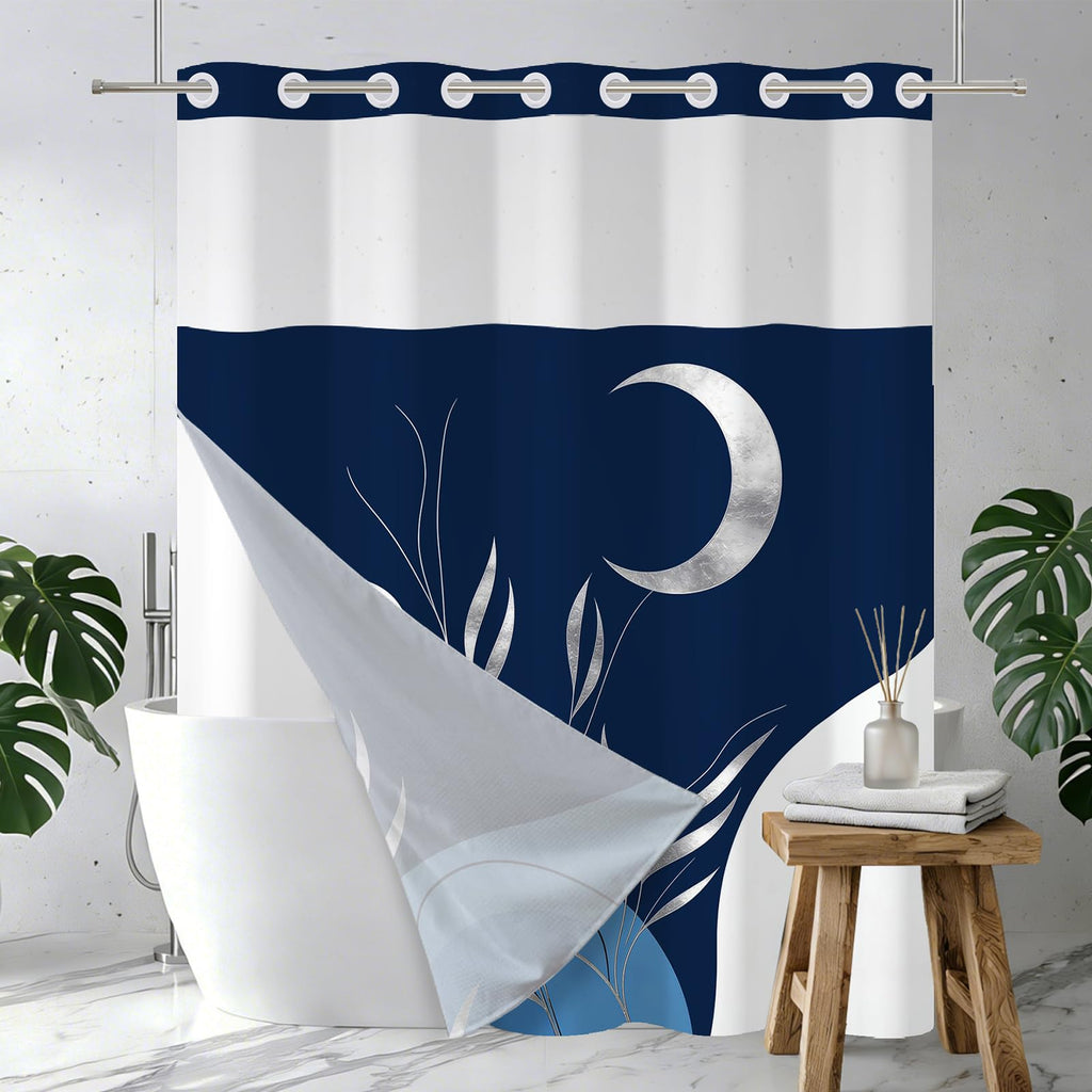 No Hook Boho Shower Curtain and Liner Set 71 x 74 Inch