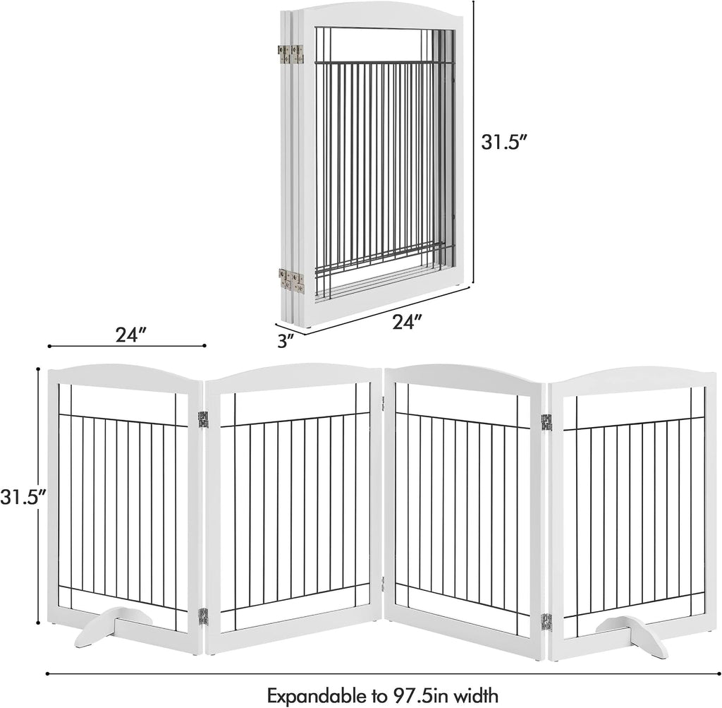 32"H 4-Panel Extra Wide Freestanding Dog Gate For Stairs Doorways