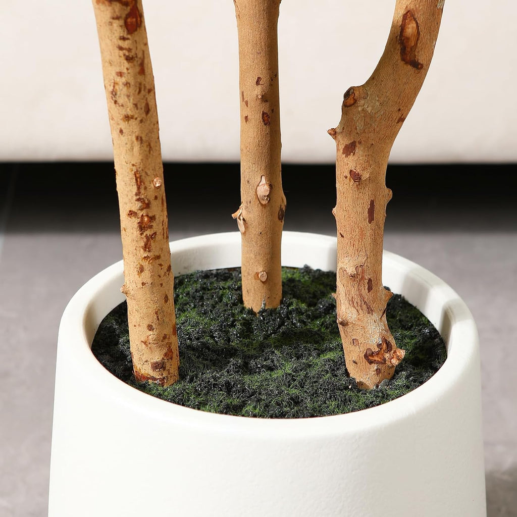 Artificial Fiddle Leaf Fig Tree with White Planter,5ft Tall Fake Tree with Natural Wood Trunk Decor, Faux Ficus Tree