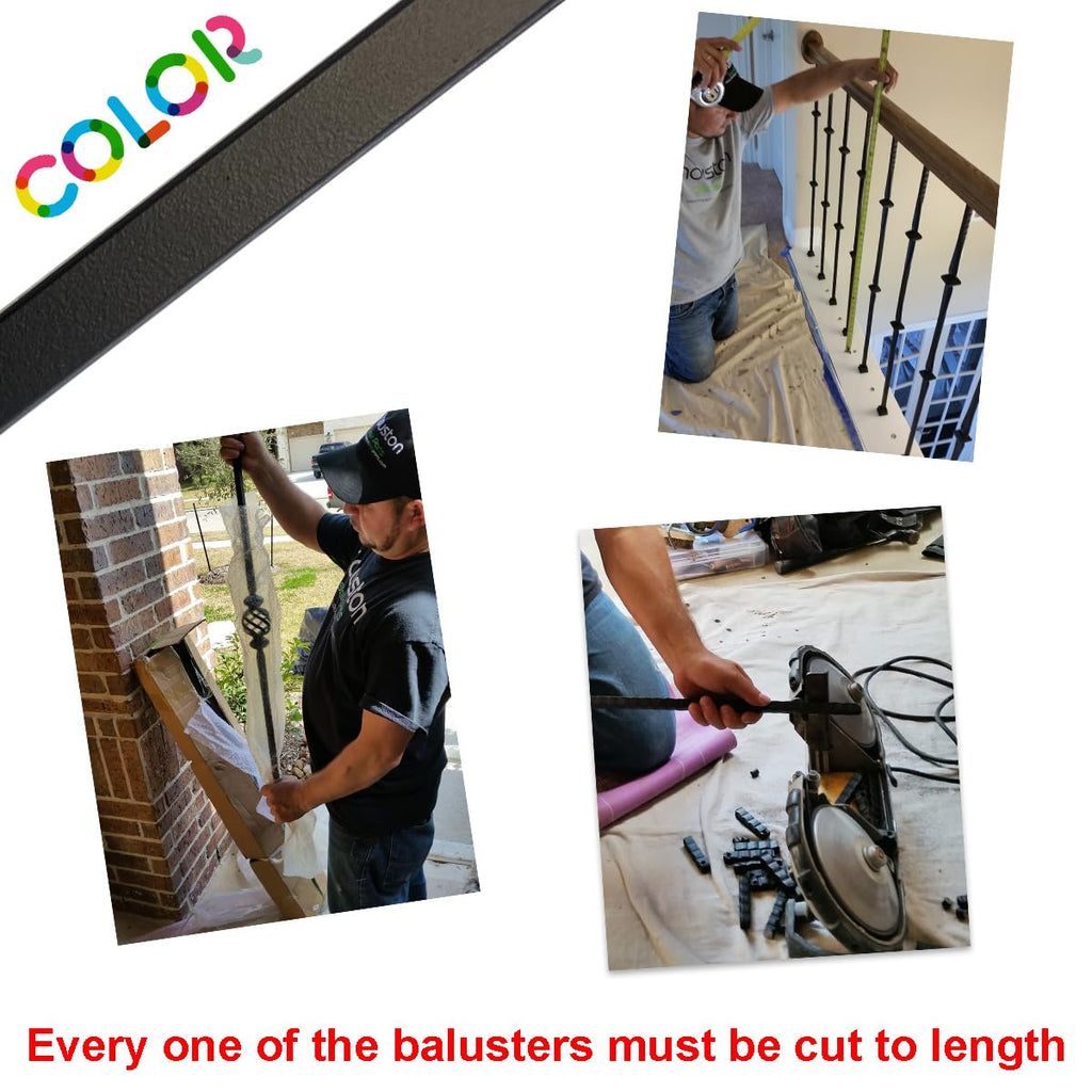 Stair Parts 1/2" Plain Bar Iron Balusters - Contractor Pack of 15, 1/2" x 44" Hollow Metal Stair Spindles, Modern