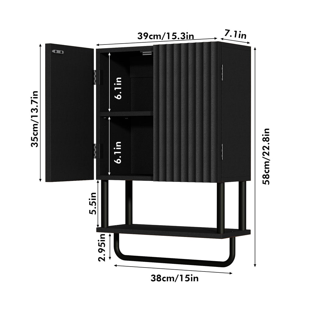 Fluted Bathroom Wall Cabinet with 2 Doors, 3-Tier Medicine Cabinet