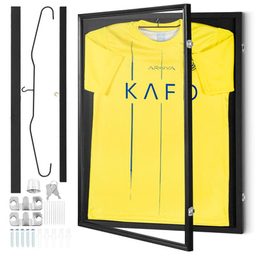 Jersey Display Frame Case, 23.3 x 31.2 x 1.5 in, Large Lockable Sport Jersey Shadow Box with 98% UV Protection PC