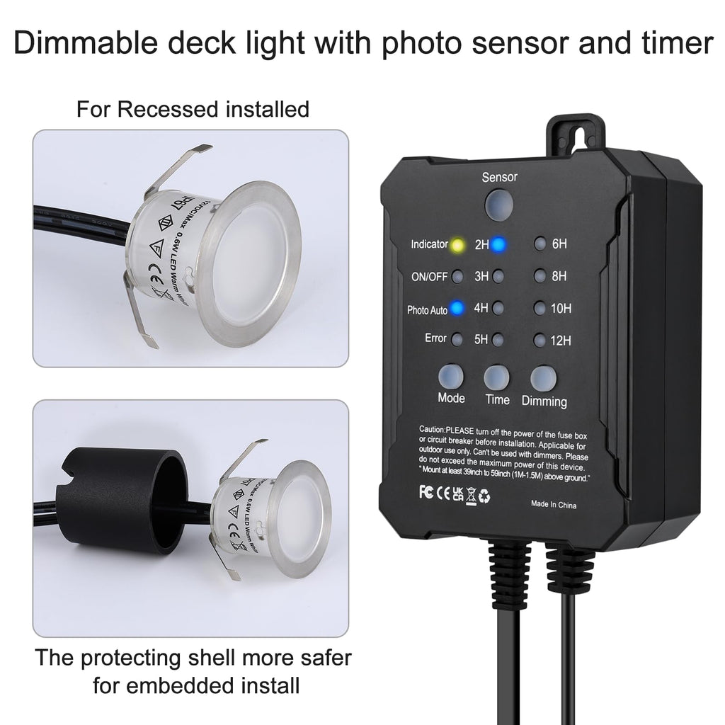 Dimmable LED Deck Lights with Timer and Photocell Sensor and Protecting Shell φ32mm,20Pack Outdoor LED Smart Deck