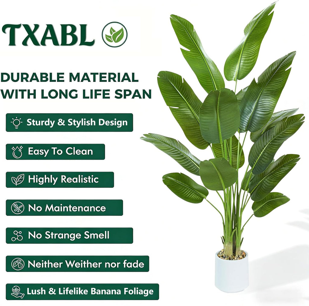 Bird of Paradise Artificial Tree 7ft Tall Faux Plant, Fake Banana Leaf Plant Indoor, Faux Palm Tree Faux Floor Plants