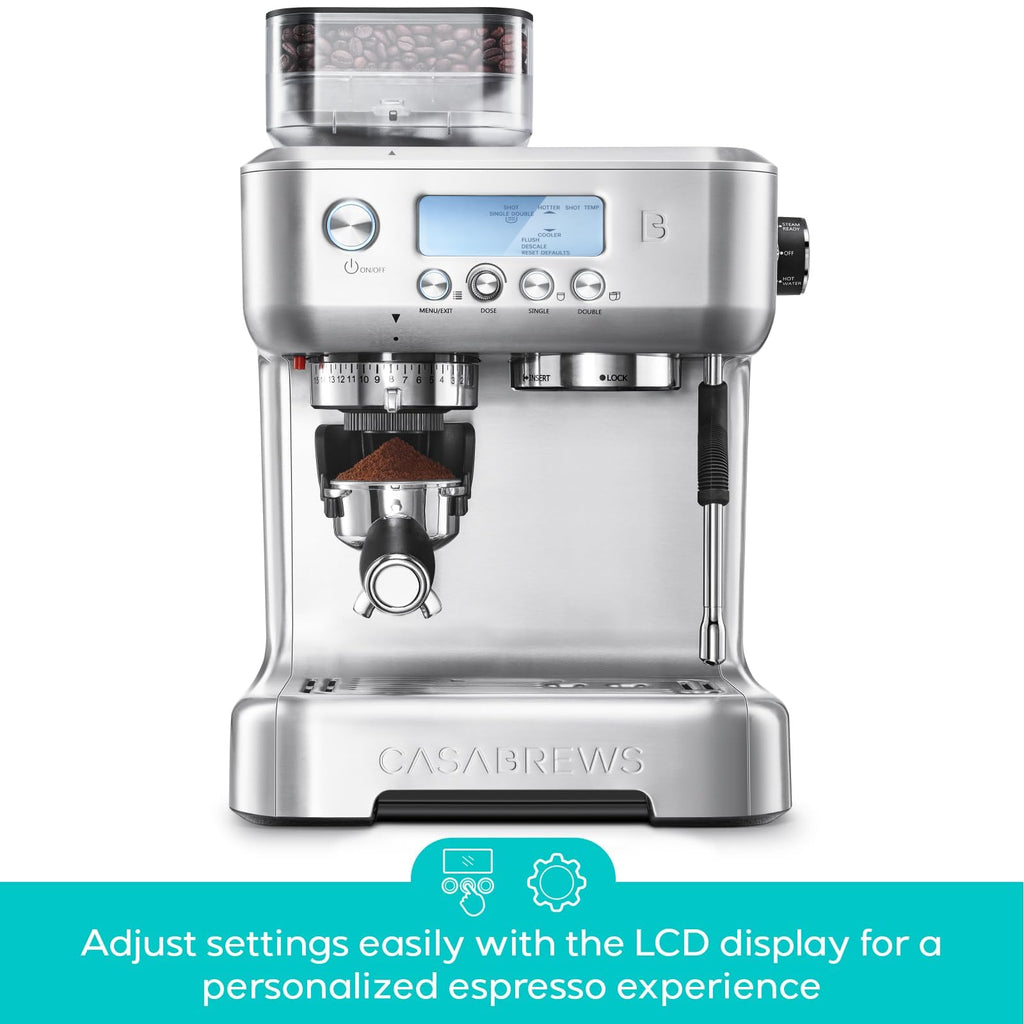 Espresso Machine with Grinder and Milk Frother Steam Wand