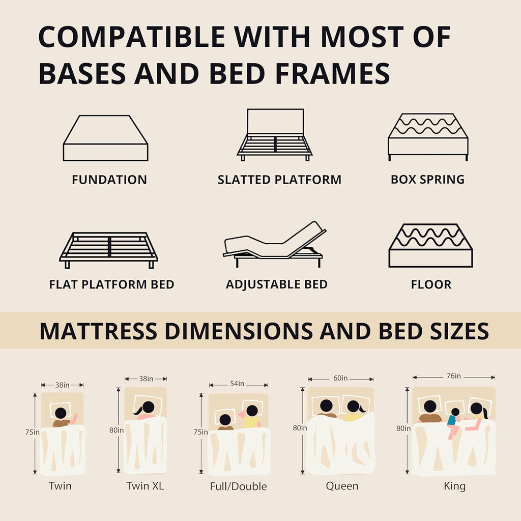 King 14 inch Memory Foam Mattress for Back Pain Relief Medium Firm | Fiberglass Free, Copper Gel Infused