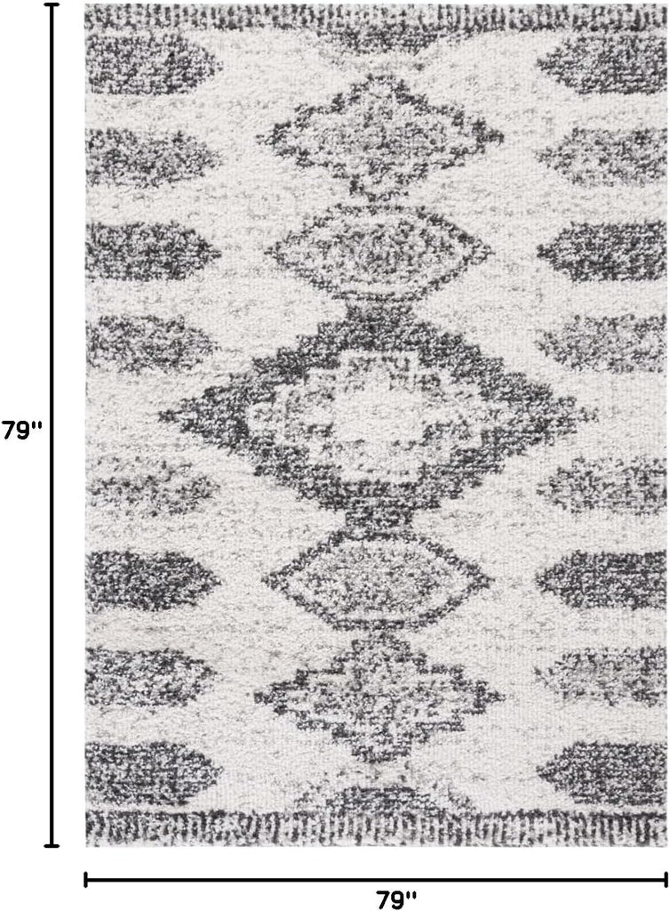 Jericho Shag Collection Area Rug - 6'7" Square, Ivory & Black, Moroccan Boho Design, Non-Shedding & Easy Care
