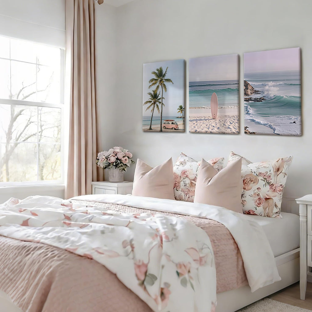 3 Pcs Coastal Beach Canvas Wall Art Boho Beach Scene 12x16 Inch