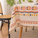 Waterproof Bohemian Tablecloth, 6-8 Foot Rectangle Fabric Orange Colorful Table Cloth with Soft Cott