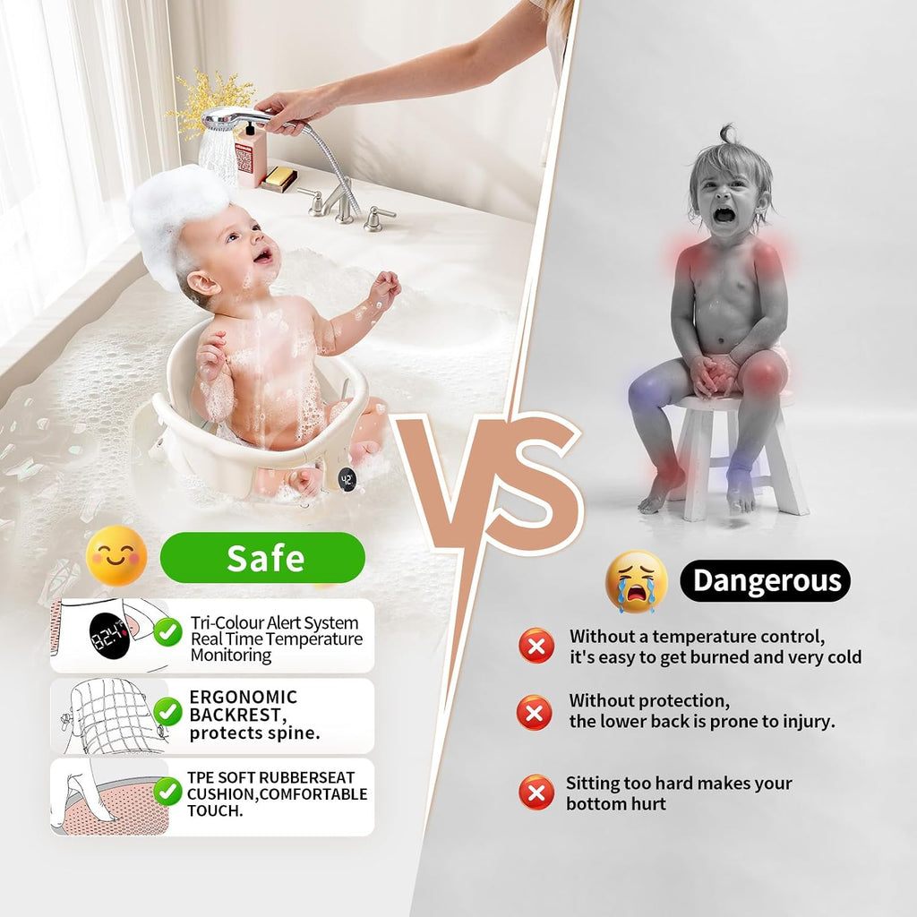 Bath Seat 6+ Months with Temp Display Non-Slip Suction Base Tub Seat