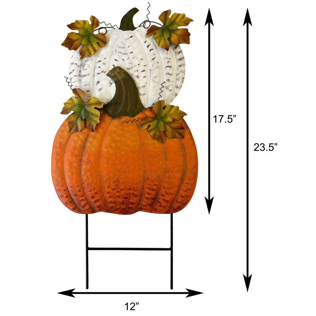 Metal Stacked Pumpkin Garden Stake, Outdoor Fall Yard Decor with Double Pumpkins, Rustic Metal Pumpkin Decoration for