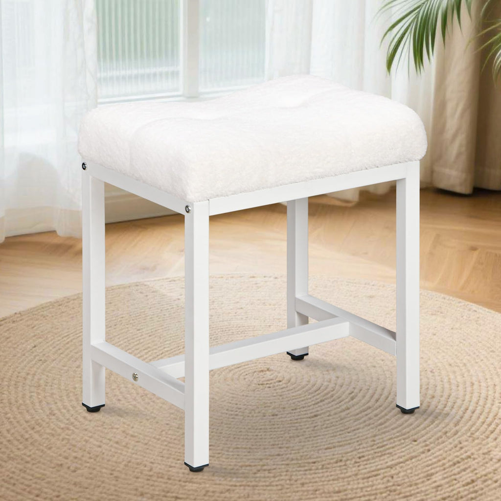 Vanity Stool, Saddle Seat Makeup Stool Chair with Metal Leg, U-Shaped Teddy Velvet Ottoman Foot Rest Stool, Small