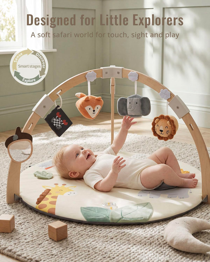 Play Gym Activity Mat, Wooden Tummy Time Mat Playmat
