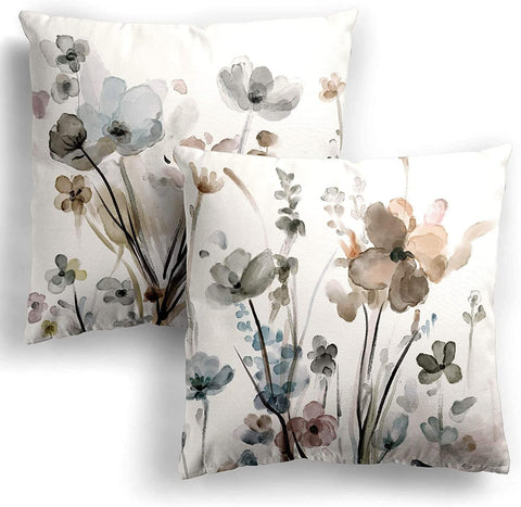 KKVEE Flower Throw Pillow Covers 18x18 Set of 2, Flowers Pillow Cushion Cases, Modern Decorative Square Pillowcases