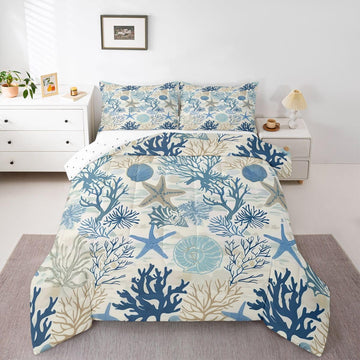 Starfish Seashell Conch Comforter Set 3 Pcs
