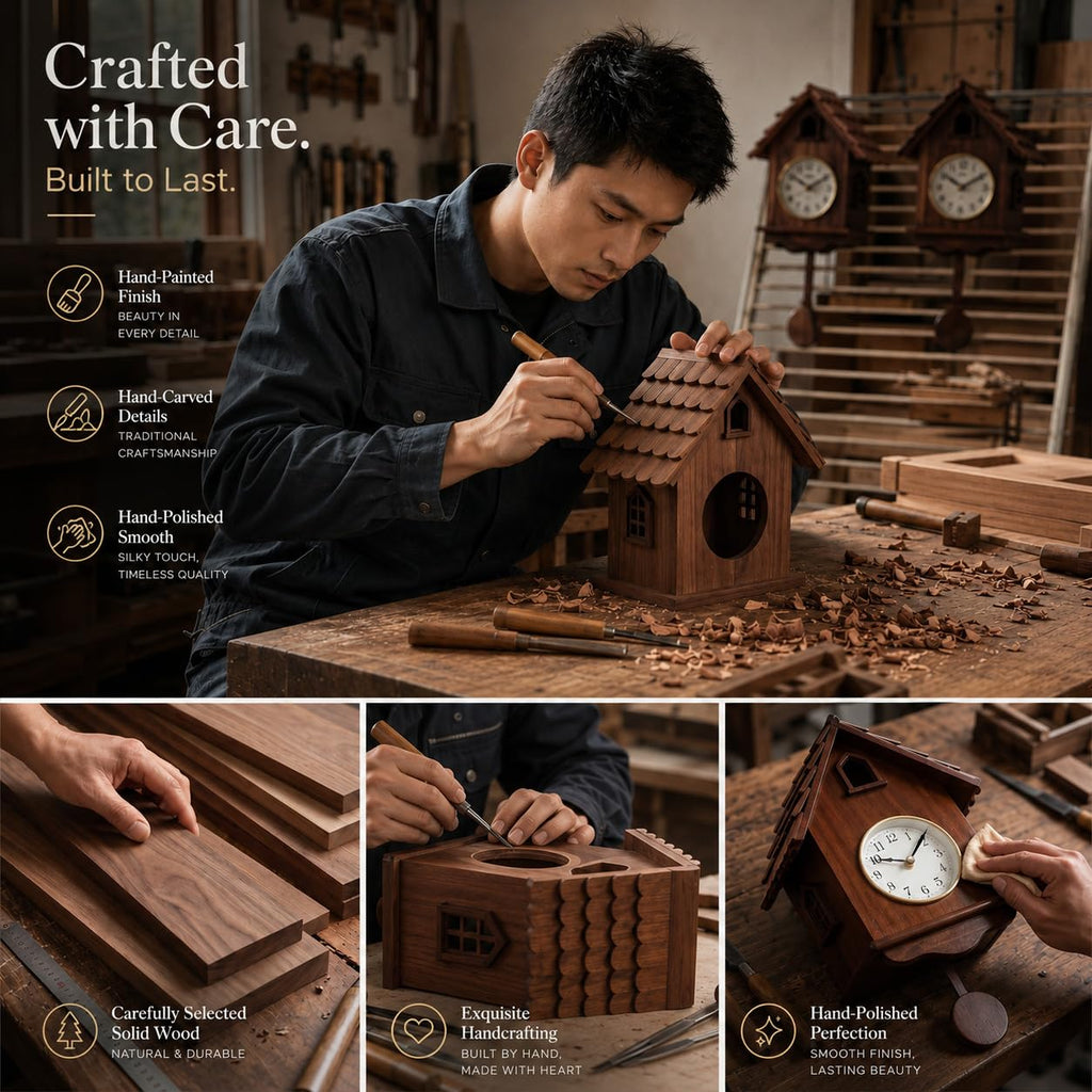 14-Inch Handcrafted Modern Cuckoo Clock for Wall with Hourly Chime, Wooden Pendulum, Moving Cuckoo Bird and Automatic
