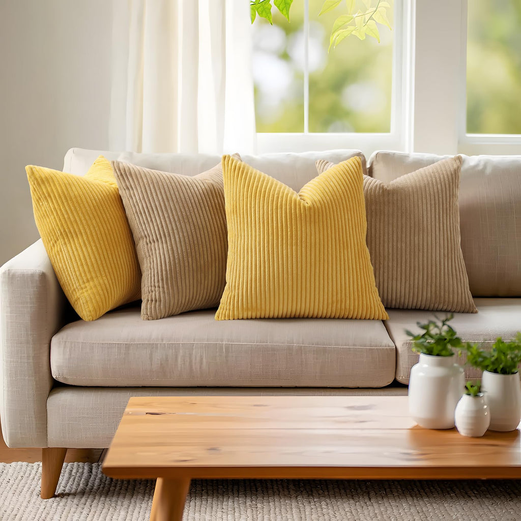 Corduroy Fall Throw Pillow Covers 26x26 Set of 2 Mustard Yellow