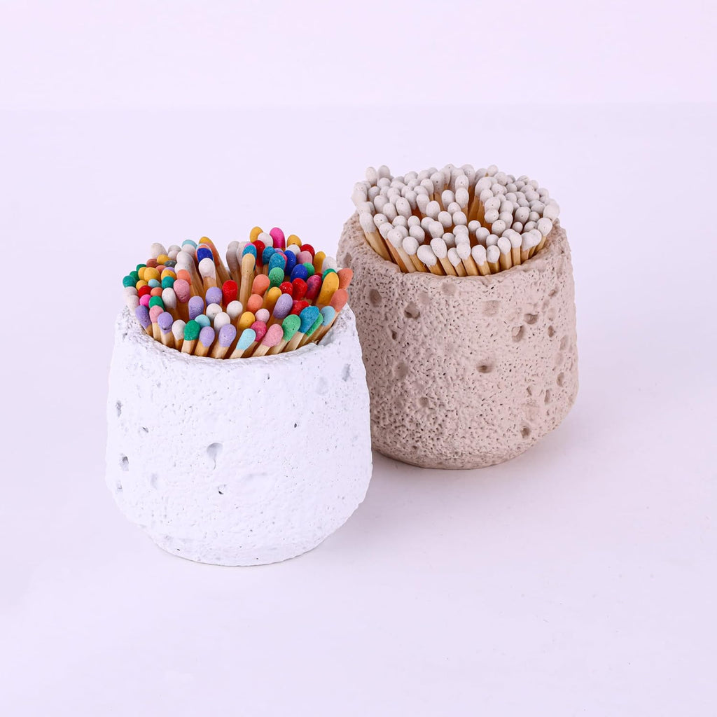 Concrete Match Holder with Strike, Matches in a jar Candle and Candle Match Jar for Fireplace BBQ Grill Matches