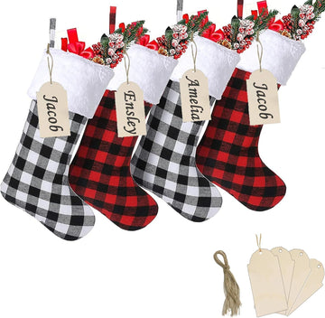 Christmas Stockings Set of 4, 20 Inch Buffalo Plaid Christmas Stockings