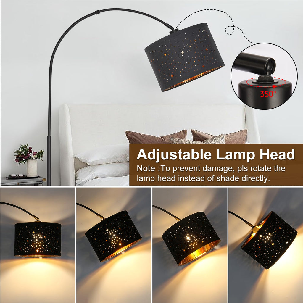 Dimmable Floor Lamp, Arc Floor Lamp with Adjustable Star Shade, Black