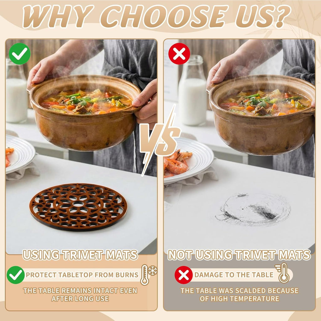 Bamboo Trivet Mat for Hot Dishes, 7.9 Inches Round Pot Holders Non Slip Coaster for Hot Dishes Pot Bowl Teapot - Set of 2