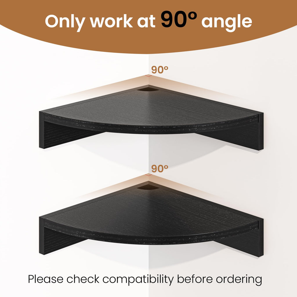 Corner Shelf Wall Mount, Wood Floating Corner Shelves, Corner Wall Shelf (Black, 3 Pack)
