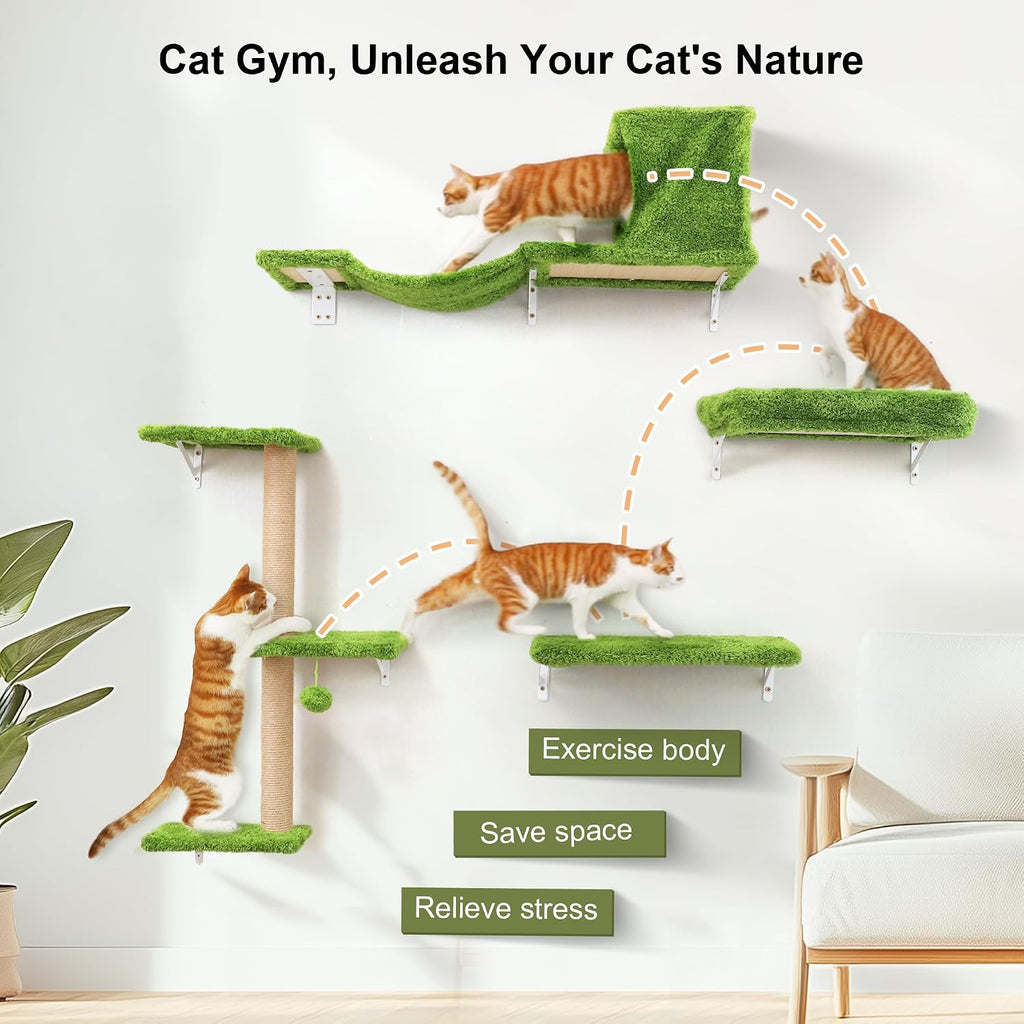 Cat Wall Shelves, 4 in 1 Set, Green