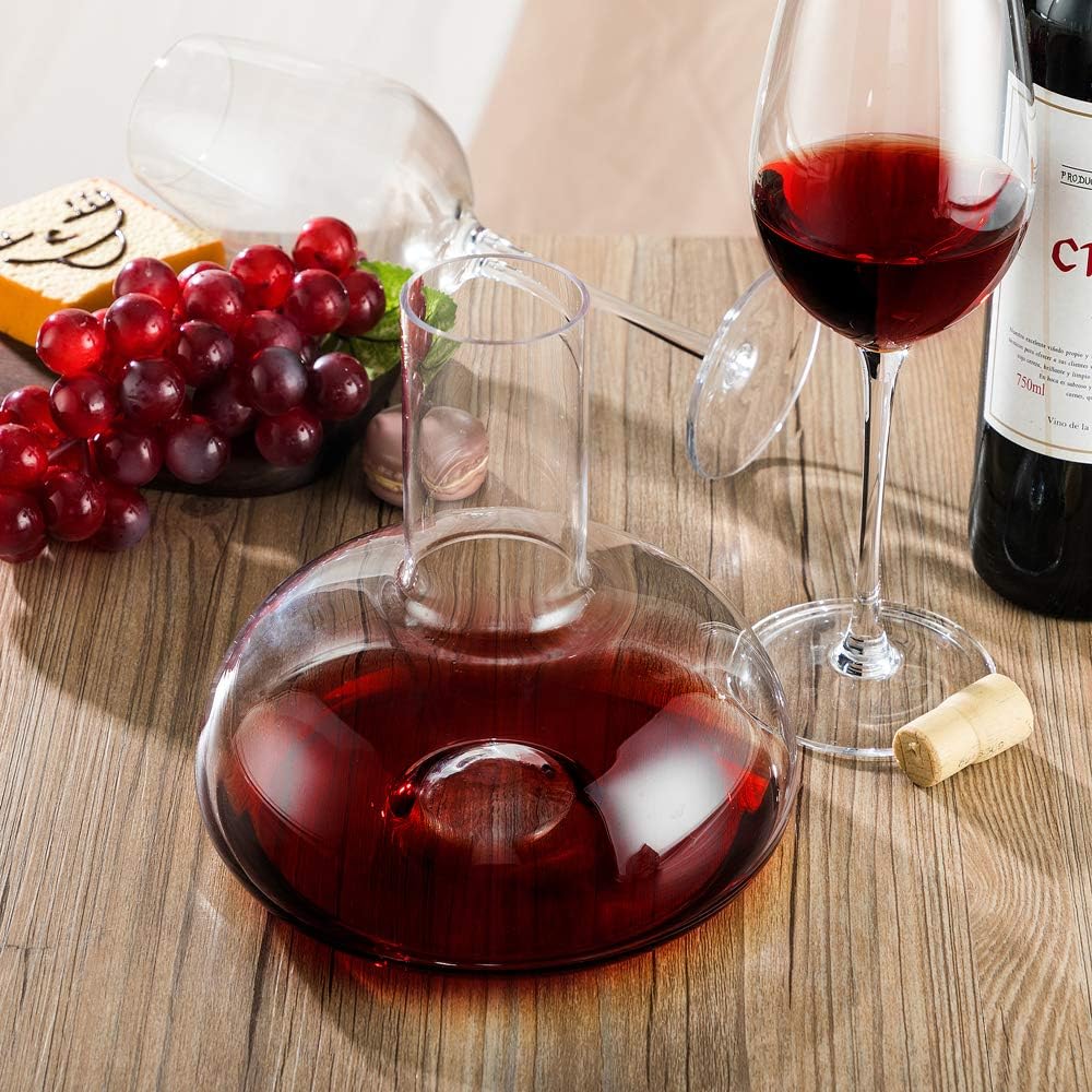YouYah Wine Decanter Set,Red Wine Carafe with Drying Stand,Cleaning Beads and Aerator Lid,Crystal Glass,Wine