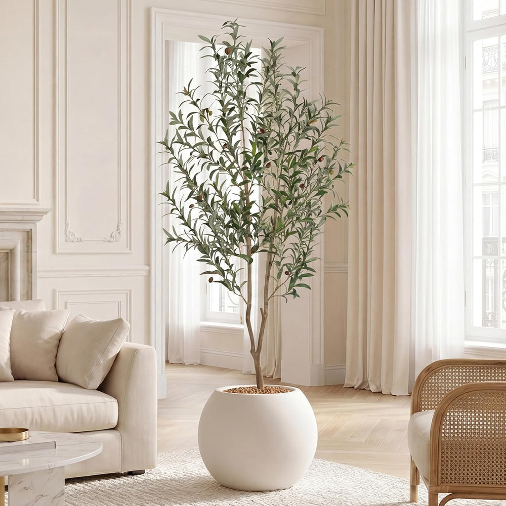 6FT Artificial Olive Tree Tall Indoor Faux Olive Trees with Natural Wood Trunk and Lifelike Fruits Black Pot