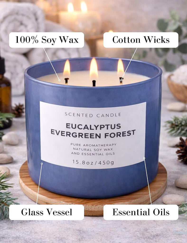 Eucalyptus Evergreen Forest Scented Candle, 3-Wick Soy, 15.8 oz - Set of 158