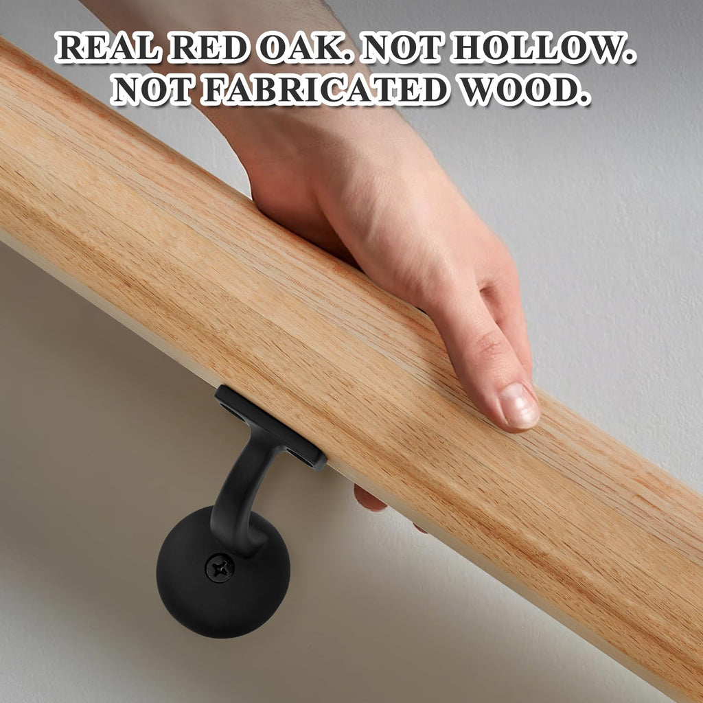 6010 Red Oak Handrail Kit 5 ft with Wall Returns and Wall Mount Brackets Indoor Wood Stairs Handrails Included Screws