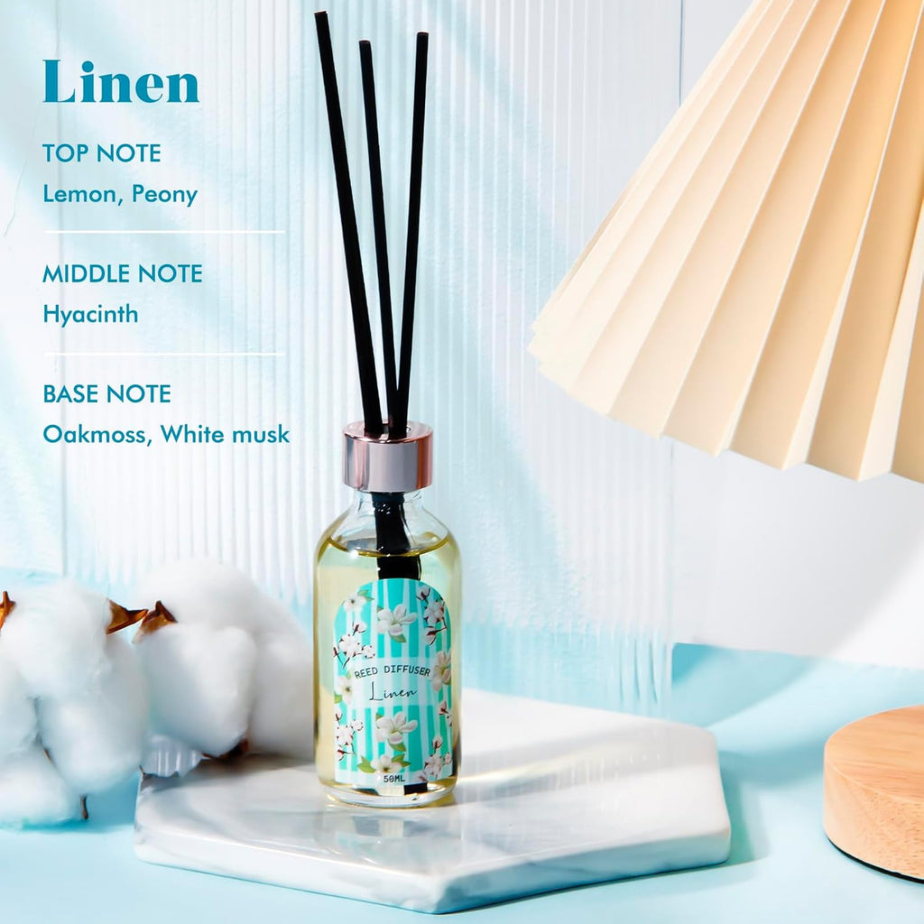 Reed Diffuser Pack, Linen Vanilla Citrus Scented Oil Diffuser with 15 Sticks, Reed Diffusers Air Freshener - Set of 3