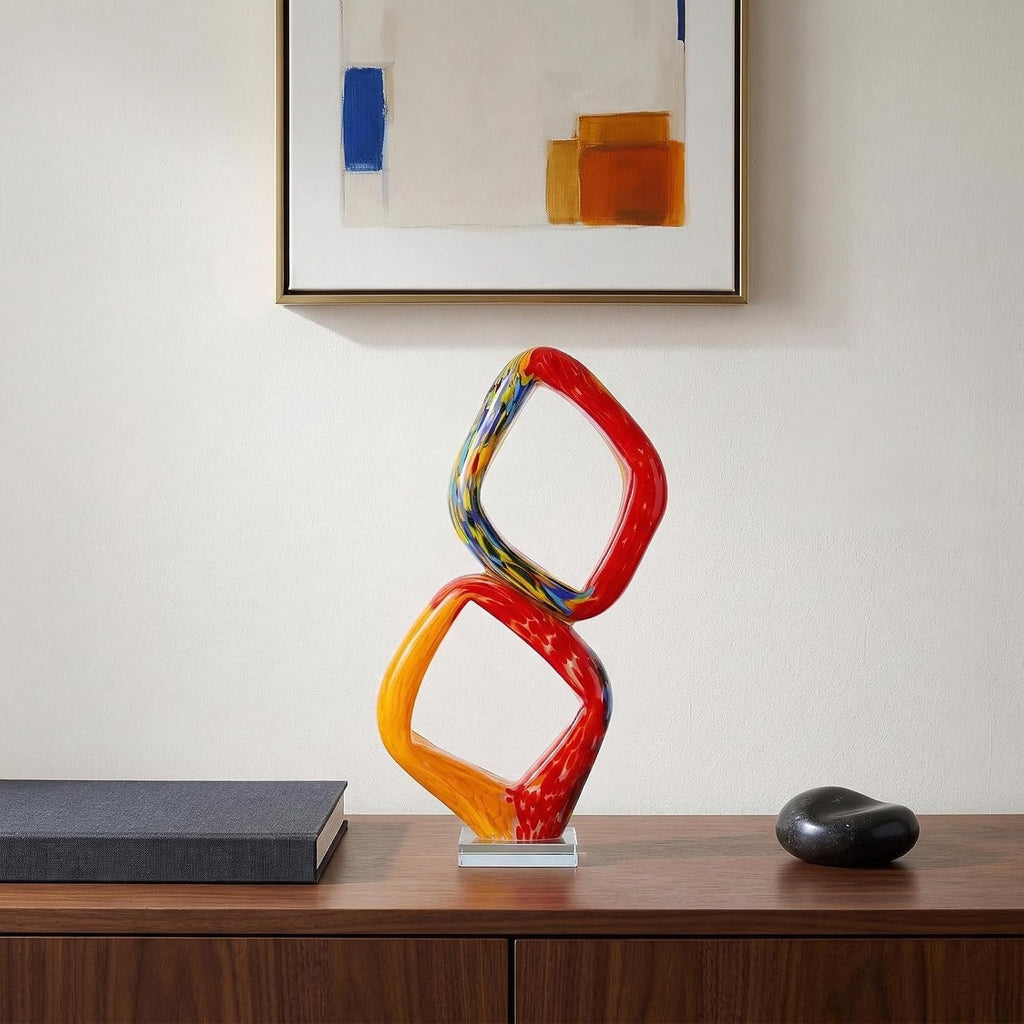 17.7in Tall Abstract Orange Glass Sculpture Large Hand Blown Handblown Statue Decor Living Room Shelf