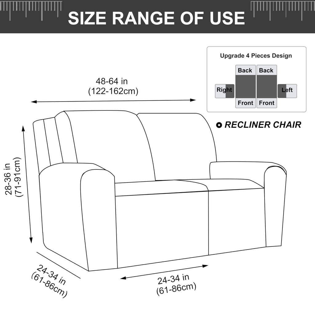 Waterproof Recliner Loveseat Cover, 2 Seat Couch Cover, Ivory White
