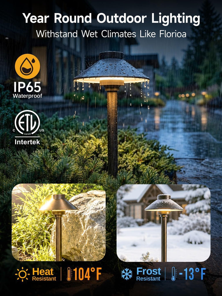 Solid Brass Low Voltage Hat-Top Path Light, Bronze, G4 2700K 6Pk