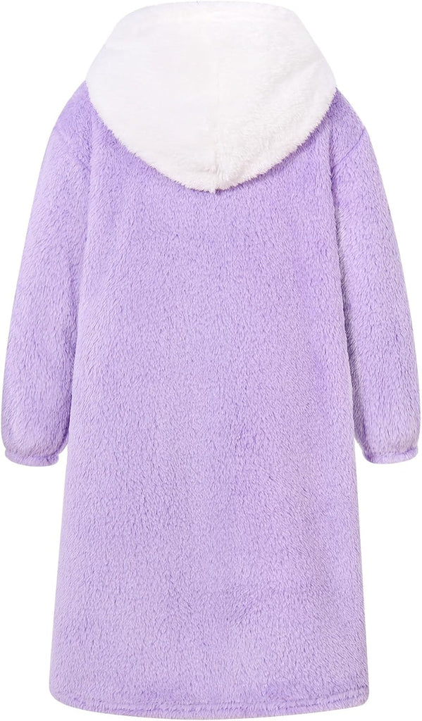 Girls Robe Kids Zip Hooded Bathrobe