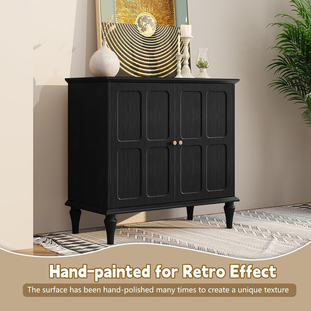 Black Sideboard Buffet Cabinet with Storage, Mid-Century Modern Storage Cabinet with 2 Doors and Adjustable Shelves