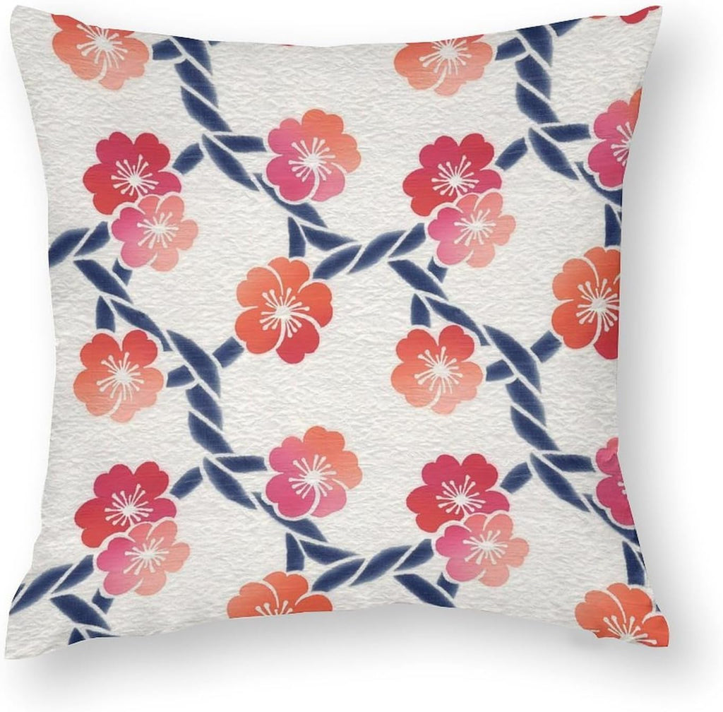 Japanese Retro Mixed Motif Throw Pillow Covers, Warm Autumn‐Winter Living Room Home Accent - Set of 2