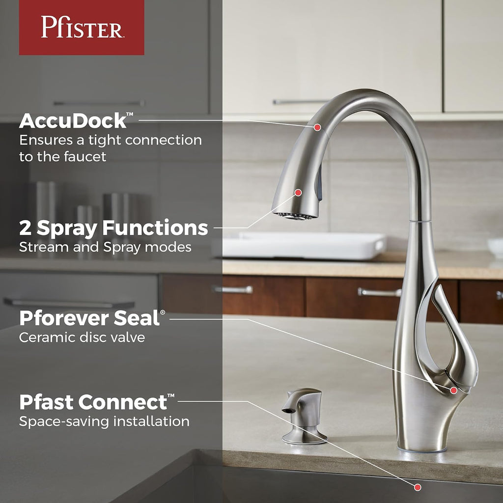 Indira Kitchen Sink Faucet with Pull Down Sprayer and Soap Dispenser Single Handle High Arc Spot Defense Stainless