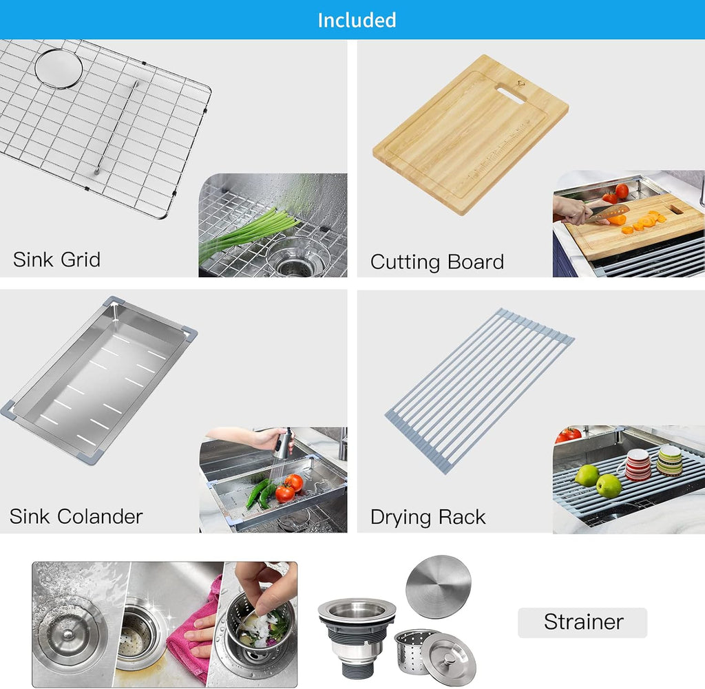 Kitchen Sinks 33x19 inch Workstation Undermount Sink Stainless Steel Sink 16 Gauge Single Bowl Kitchen Sinks with
