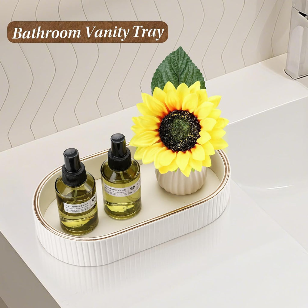 Oval Vanity Tray Perfume Organizer, PU Leather Valet Jewelry Trays Nightstand Organizer Key Bowl Trinket Dish