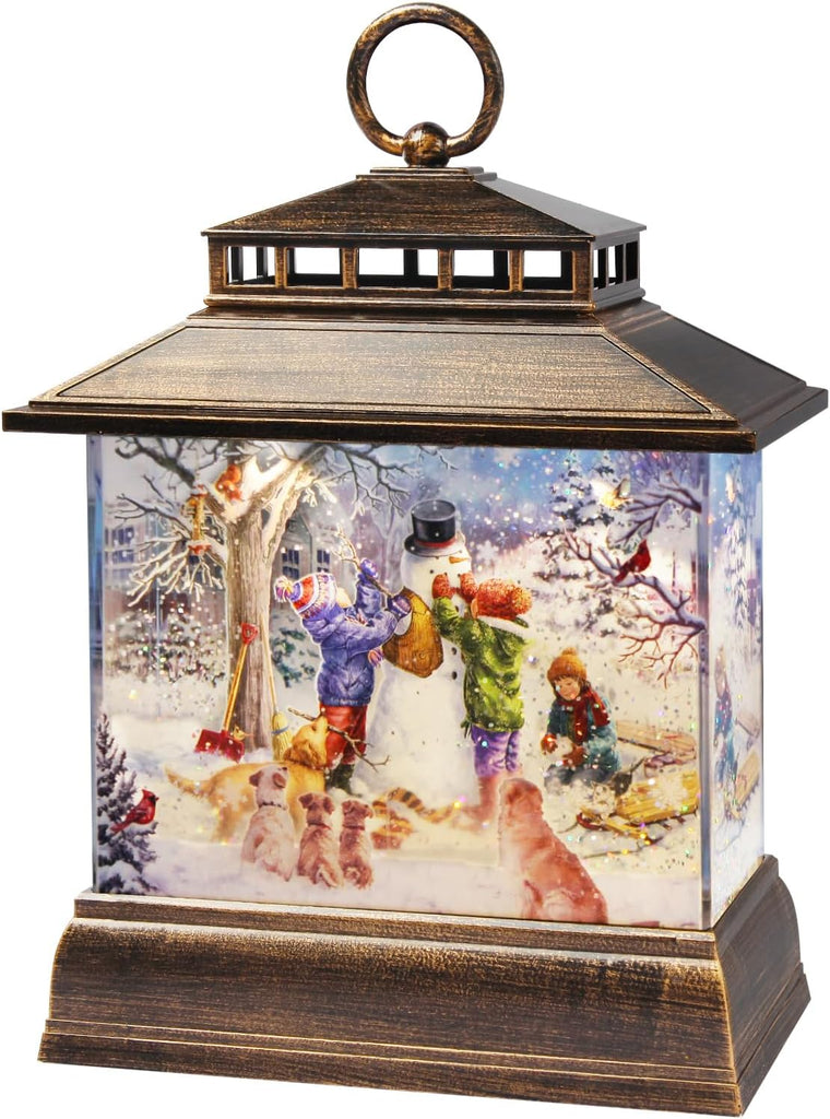 Christmas Snow Globe Lantern Water Glittering Lantern with 8 Songs & 6H Timer Romote Control Christmas Snow Globes